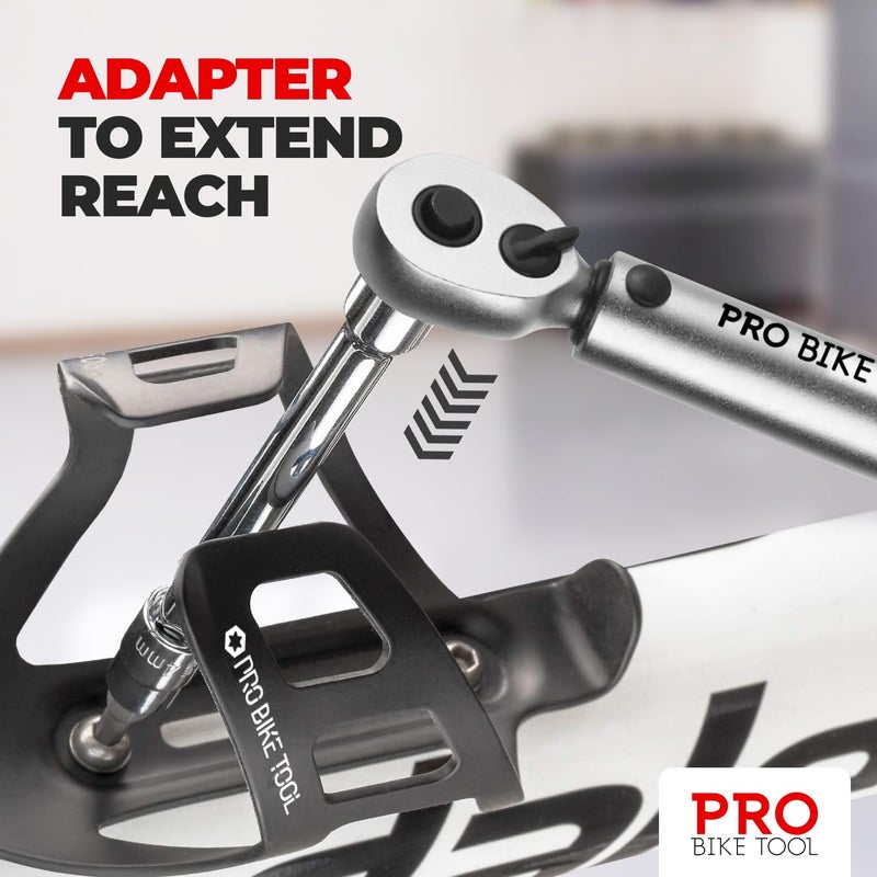 PRO BIKE TOOL Adjustable Torque Wrench Set - High-Precision 1/4 Wrench with 2-20 Nm Range - Complete Bike Tool Kit with Hex, Torx Bits, and Case for Easy Storage - Image 4